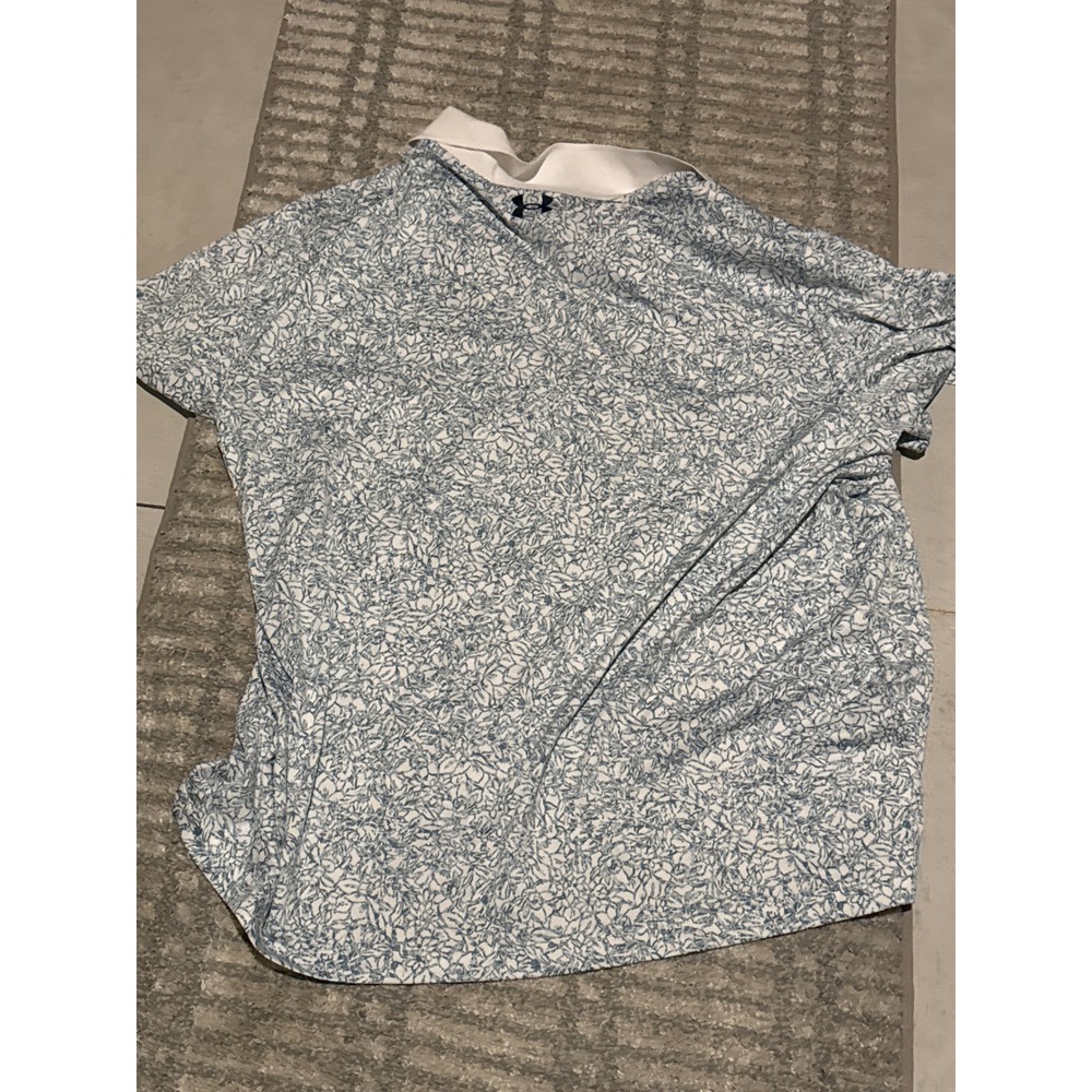 Under Armour Mens 2XL Floral Print Golf Polo Shirt Blue White HeatGear 1377377 - Picture 4 of 5